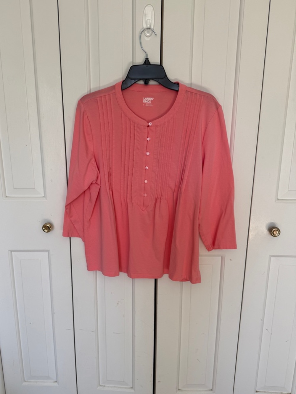 Lands' End Coral Pintuck Henley Tee